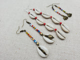 Afrocentric Earrings Cowrie Dangle Jewelry Beaded Long Women Handmade Set of 3