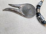 Tribal Necklace Swirl Antique Bronze Black Leather Women's Jewelry Cord Ethnic Large Pendant
