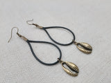 Women Earrings Long Dangle Cowrie Black Antique Bronze Jewelry