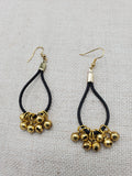 Black Leather Gold Accents Earrings Jingle Women Jewelry Handmade