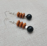 Women Earrings Black Brown Small Dangle Beaded Jewelry Silver