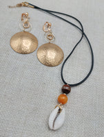 Women Jewelry Set Necklace Earrings Handmade Statement Gift Gold Tone Cowrie Bohemian Minimalist