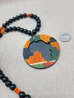 African Kente Necklace Pendant Black Orange Beaded Original Jewelry Handmade Statement Gift Idea Men Women