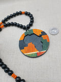 African Kente Necklace Pendant Black Orange Beaded Original Jewelry Handmade Statement Gift Idea Men Women