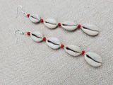 Women Jewelry Long Cowrie Earrings Beaded Red Silver Handmade Dangle Summer