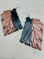 Wood Leaf Earrings Mahogany Carved Dangle Nature Women Gift Idea Unique