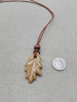 Women Oak Leaf Pendant Leather Cord Handmade Brown Jewelry