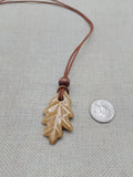 Women Oak Leaf Pendant Leather Cord Handmade Brown Jewelry