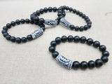 Gye Nyame Bracelet Beaded Men Jewelry Handmade African Adinkra Afrocentric Stretch Black White