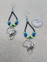 Silver Africa Earrings Leather Dangle Beaded Women Jewelry Black Green Blue
