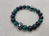 Bracelet Jade Green Black Beaded Jewelry Ethnic Stretch Handmade Statement Gift