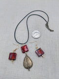 Antique Copper Teardrop Murano Glass Women Necklace Jewelry Set Earrings Amber Red
