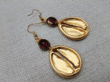 Gold Tone Cowrie Earrings Women Dangle Red Jewelry