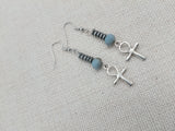 Silver Ankh Earrings Egyptian Beaded Women Dangle Hematite