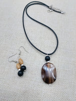 Women Jewelry Set  Agate Beaded Cord Necklace Small Earrings