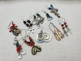 Women Earrings Afrocentric Ethnic Elephant Peace Ankh Set of 10 Wholesale Bulk Jewelry Silver Beaded