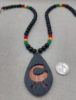 African Adinkra Sankofa Bird Necklace Women Men Wooden Beaded Black Red Yellow Green