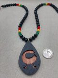 African Adinkra Sankofa Bird Necklace Women Men Wooden Beaded Black Red Yellow Green