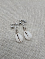 Cowrie Clip On Earrings Silver Women Jewelry Handmade Dangle