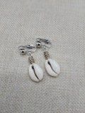 Cowrie Clip On Earrings Silver Women Jewelry Handmade Dangle