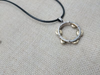 Tambourine Necklace Silver Gold Tone Black Cord Church Jewelry Music Church