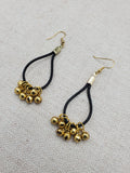 Black Leather Gold Accents Earrings Jingle Women Jewelry Handmade
