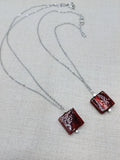 Women Necklace Long Stainless Steel Chain Amber Red Glass Square Jewelry