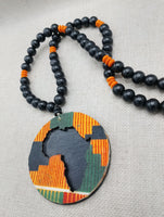 African Kente Necklace Pendant Black Orange Beaded Original Jewelry Handmade Statement Gift Idea Men Women