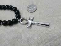 Silver Ankh Necklace Egyptian Black Yellow Beaded Ankhs Pendant Men Gift Ideas