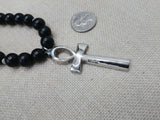Silver Ankh Necklace Egyptian Black Yellow Beaded Ankhs Pendant Men Gift Ideas