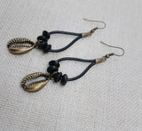 Women Boho Earrings Ethnic Jewelry Black Antique Gold Leather Dangle