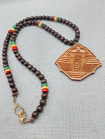 Men Necklace King Pharaoh Wooden Pendant Jewelry Beaded Brown Red Yellow Green