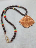 Men Necklace King Pharaoh Wooden Pendant Jewelry Beaded Brown Red Yellow Green