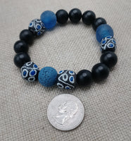 Black Blue Beaded Bracelet Ethnic Handmade Unisex Jewelry Size 7