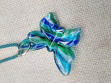 Women's Blue Murano Glass Pendant Green Butterfly Necklace