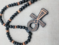 Wooden Ankh Necklace Beaded Black Brown Jewelry Gye Nyame African Egyptian