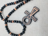 Wooden Ankh Necklace Beaded Black Brown Jewelry Gye Nyame African Egyptian