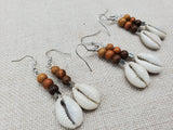 Cowrie Earrings Wooden Brown Beaded Handmade Dangle Women Jewelry