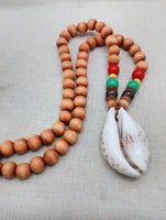 Men Necklace Cowrie Pendant Jewelry Wood Beaded Red Yellow Green Rasta Ethnic Handmade