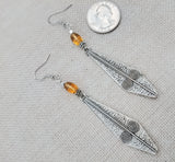 Women Earrings Long Silver Dangle Amber Beaded Jewelry