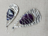 Amethyst Earrings Wire Wrapped Women Antique Silver Jewelry Dangle Unique