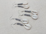 Cowrie Earrings Grey Silver Small Dangle Women Gray