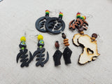 Wooden African Earrings Gye Nyame Jewelry Set of 5 Handmade Dangle