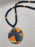 African Kente Necklace Pendant Black Orange Beaded Original Jewelry Handmade Statement Gift Idea Men Women