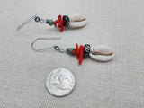 Ethnic Earrings Cowrie Jewelry Women Red Green Silver Long Dangle