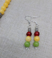 Women Jewelry Set Rasta Earrings Necklace Silver Pendant Beaded Red Yellow Green