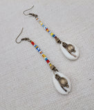 Women's African Beaded Cowrie  Earrings Long Dangle Colorful Jewelry