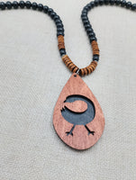 African Sankofa Bird Necklace Adinkra Jewelry Wood Black Brown Beaded Unisex