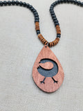 African Sankofa Bird Necklace Adinkra Jewelry Wood Black Brown Beaded Unisex