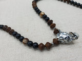 Antique Silver Rhino Pendant Necklace Beaded Black Brown Men Jewelry